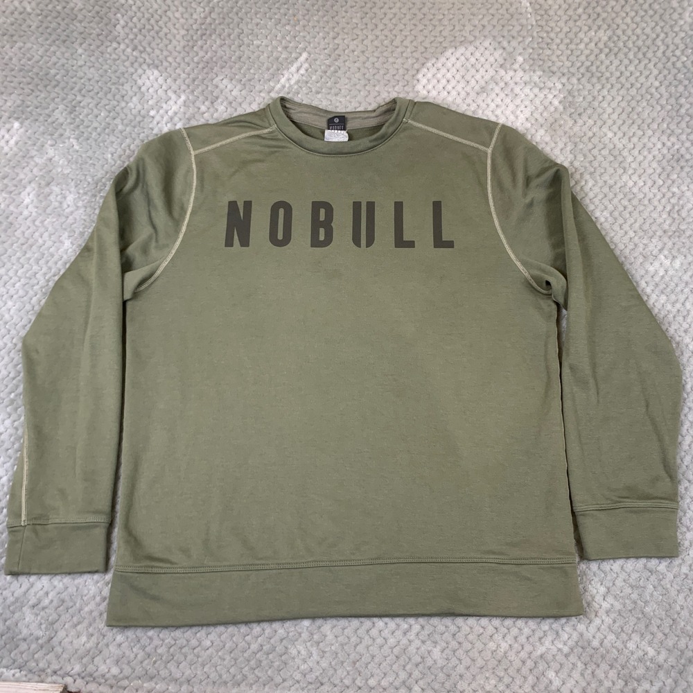 NOBULL Training Sweatshirt Mens L Olive Green Logo Long Sleeve Pullover